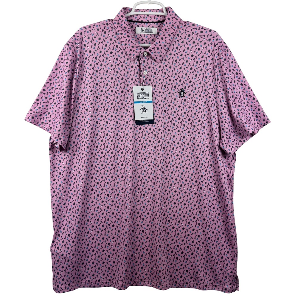 Original Penguin Sport Mens XL Golf Polo Shirt Lilac Sachet Cocktail Print New